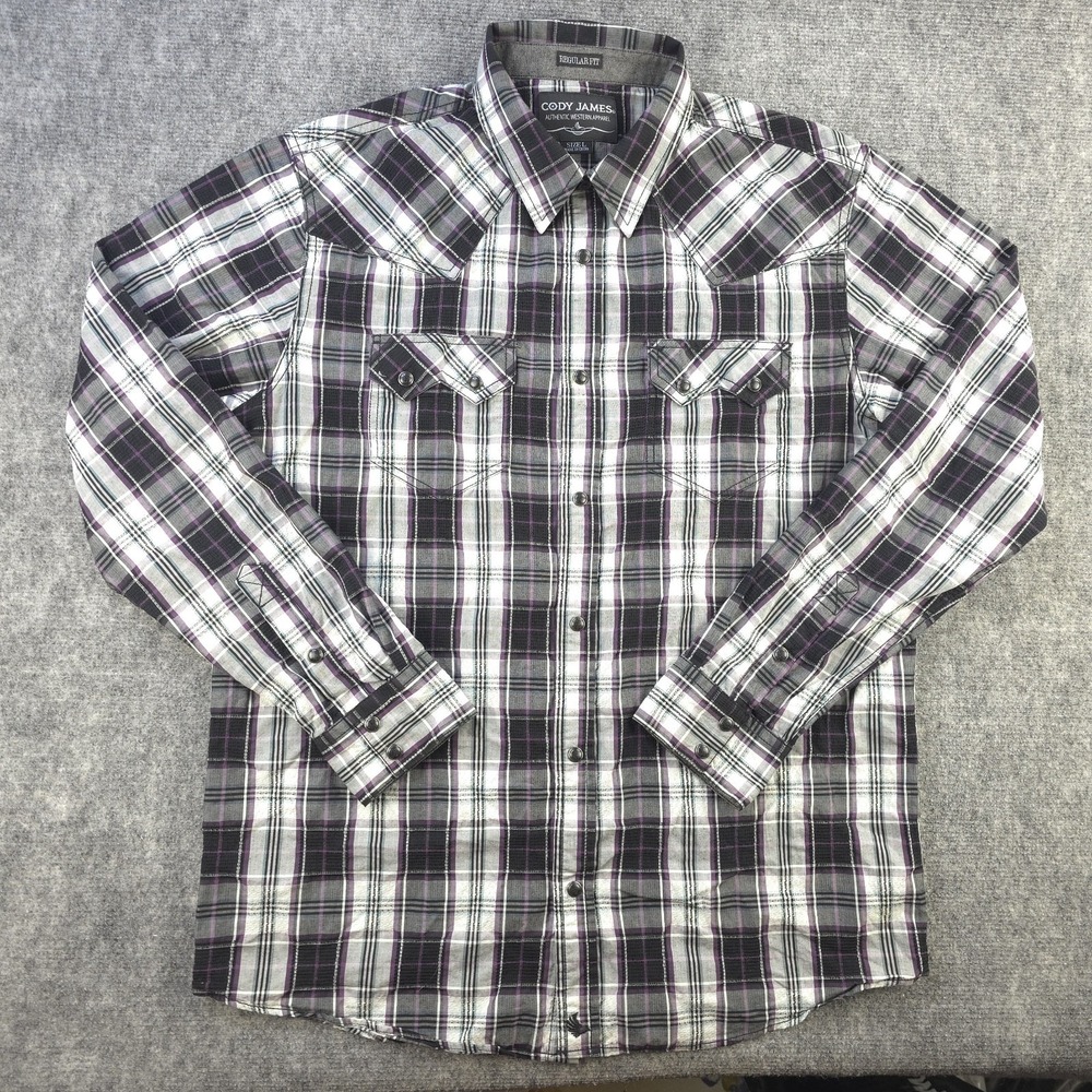 Cody James‎ Shirt Large Pearl Snap Long Sleeve Western Cowboy Plaid Pockets